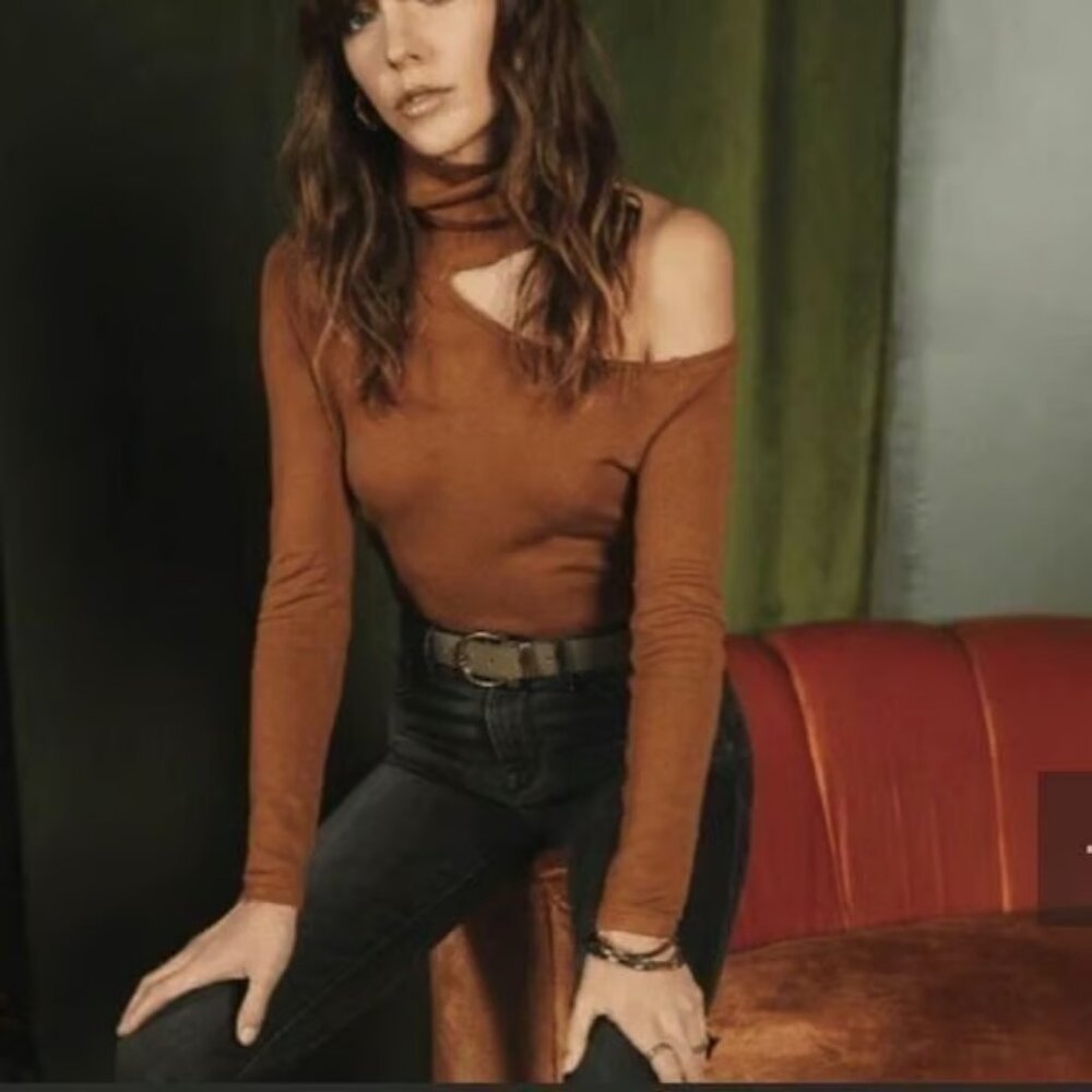 L'Agence "Nicky" Cold Shoulder Turtleneck Sweater